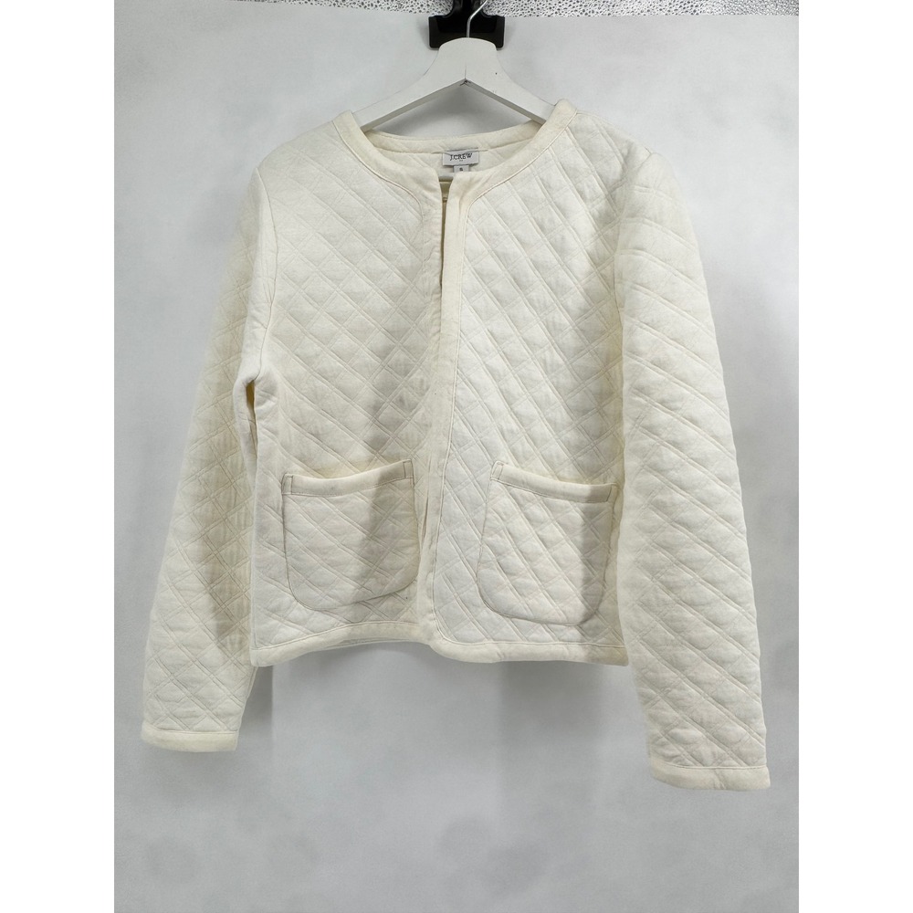 J.Crew Womens Ivory Quilted Knit Jacket Toggle Closure Patch Pockets Size S